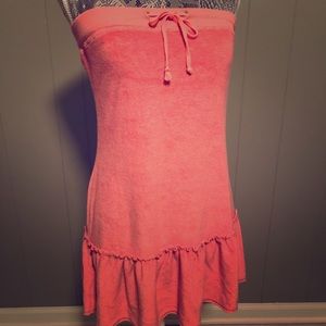 Coral terry cloth bathing suit coverup.